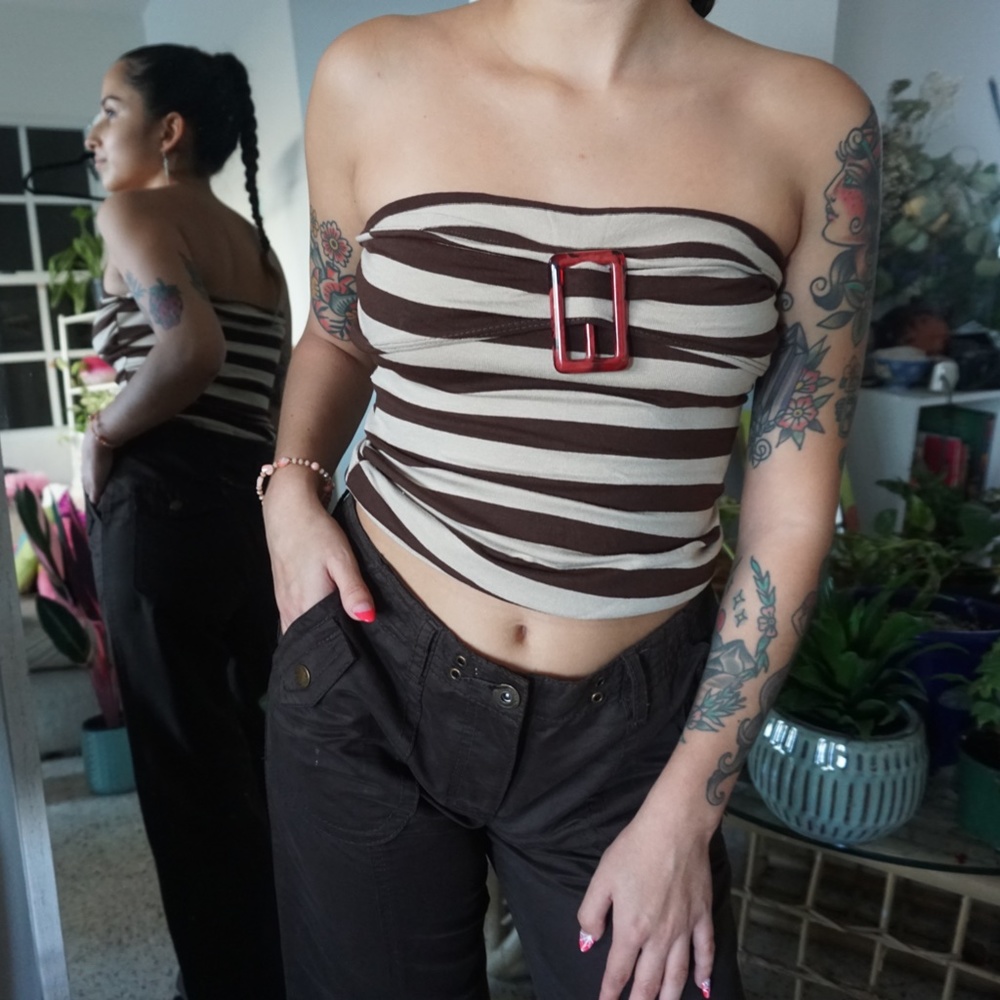 Vintage Beige & Brown Tube Top